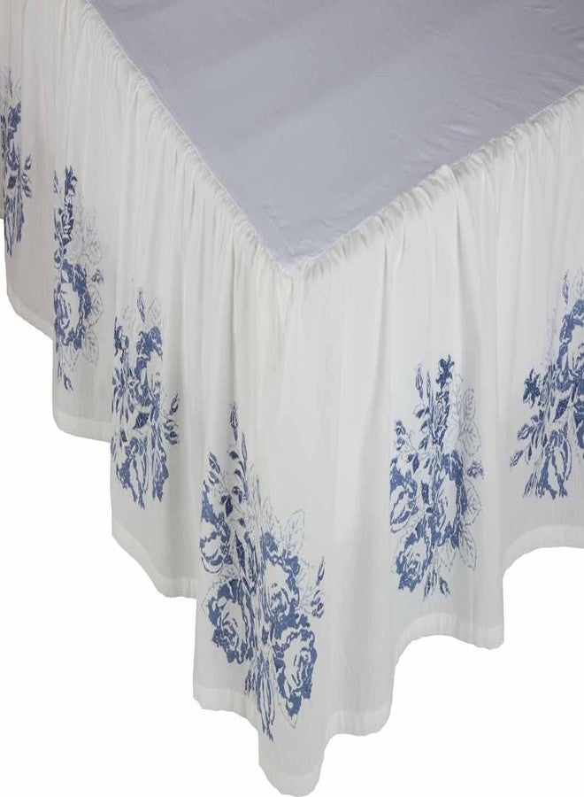 Piper Classics Lydia Blue King Size Bed Skirt 80" L x 78" W, 16" Drop, Split Corners, Vintage Farmhouse, Floral Dust Ruffle - Image 2