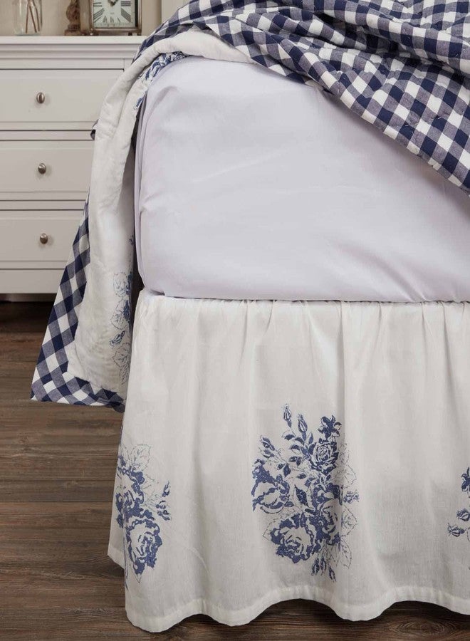 Piper Classics Lydia Blue King Size Bed Skirt 80" L x 78" W, 16" Drop, Split Corners, Vintage Farmhouse, Floral Dust Ruffle - Image 1