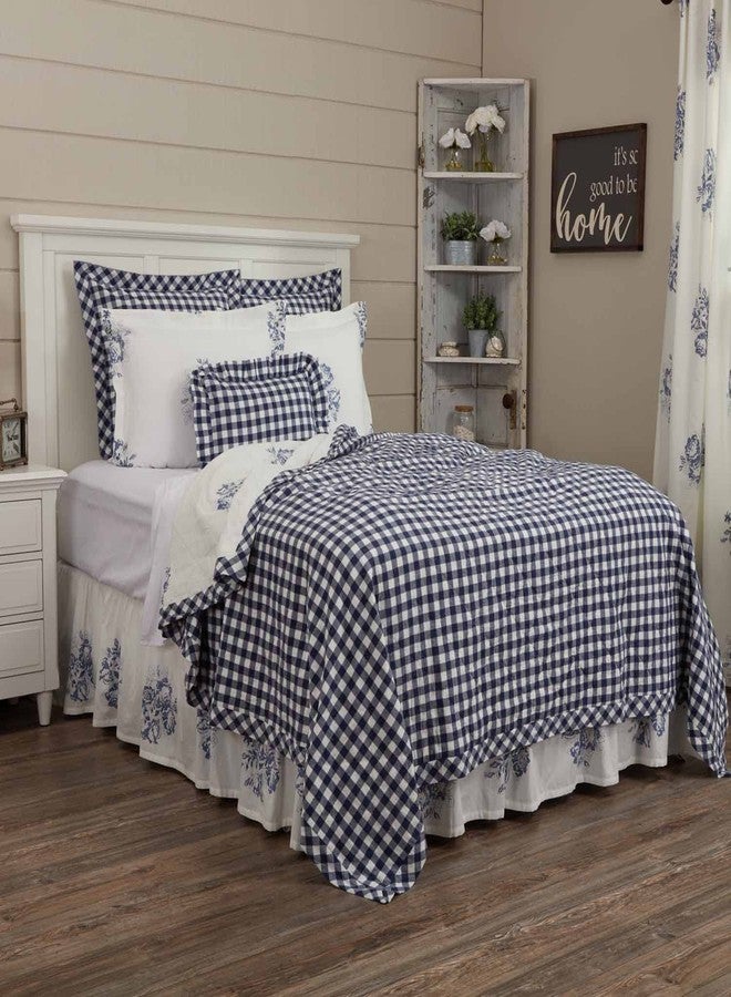 Piper Classics Lydia Blue King Size Bed Skirt 80" L x 78" W, 16" Drop, Split Corners, Vintage Farmhouse, Floral Dust Ruffle - Image 4