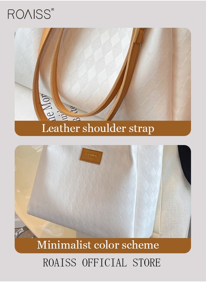 roaiss Women Leather Tote Bag Ladies Geometric & Letter Embossed Twilly Shoulder Tote Bag Women's Large Capacity Commuter Shoulder Bag  - Image 4