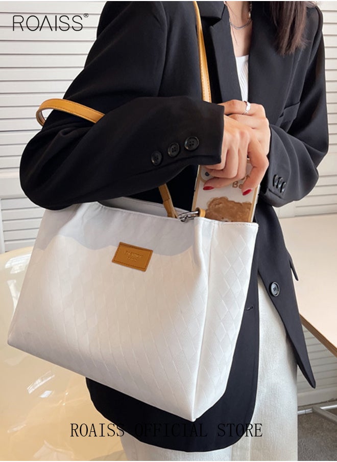 roaiss Women Leather Tote Bag Ladies Geometric & Letter Embossed Twilly Shoulder Tote Bag Women's Large Capacity Commuter Shoulder Bag  - Image 2