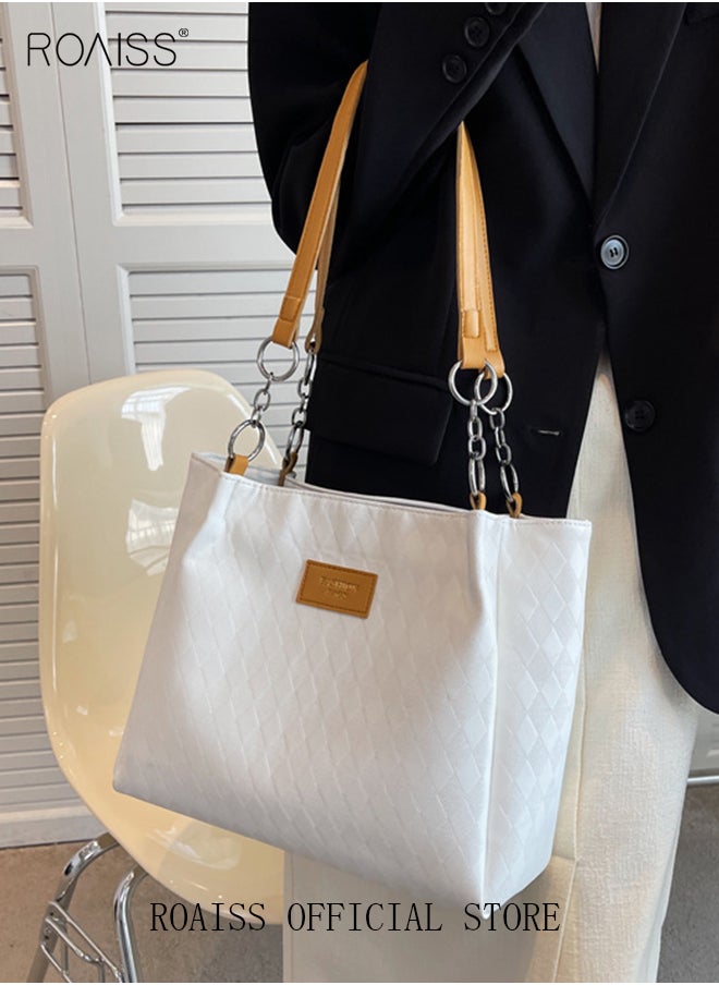 roaiss Women Leather Tote Bag Ladies Geometric & Letter Embossed Twilly Shoulder Tote Bag Women's Large Capacity Commuter Shoulder Bag  - Image 3