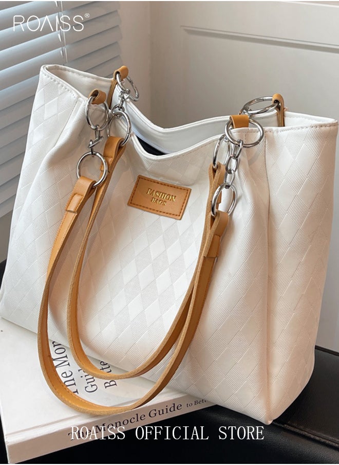 roaiss Women Leather Tote Bag Ladies Geometric & Letter Embossed Twilly Shoulder Tote Bag Women's Large Capacity Commuter Shoulder Bag  - Image 5