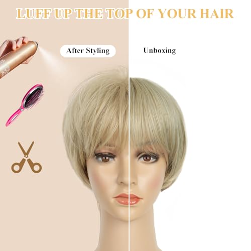 QUEENTAS Short Blonde Wig,Pixie Cut Wigs for White Women with Bangs Pixie Layered Short Hair Wigs for Women Synthetic Hair Daily Use Cosplay(Light Golden Blonde) - Image 4