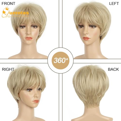 QUEENTAS Short Blonde Wig,Pixie Cut Wigs for White Women with Bangs Pixie Layered Short Hair Wigs for Women Synthetic Hair Daily Use Cosplay(Light Golden Blonde) - Image 5