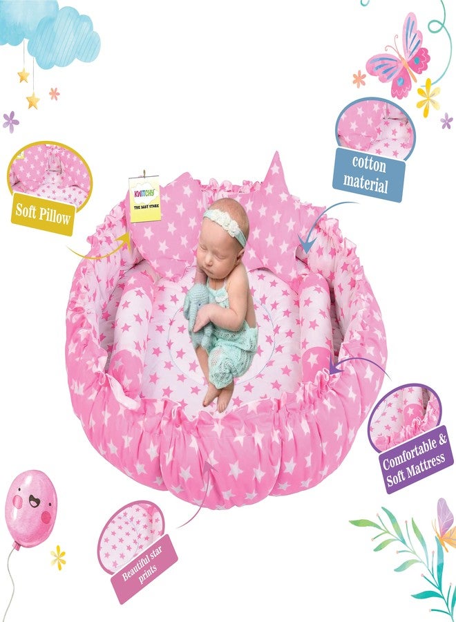 Kwitchy سرير أطفال كويتشي قابل للعكس للمواليد الجدد | طقم مفروشات | حامل | قطن | أطفال رضع | جميع المنتجات | هدية | أساسيات (0-6 أشهر) (نجمة وردية) - Image 5