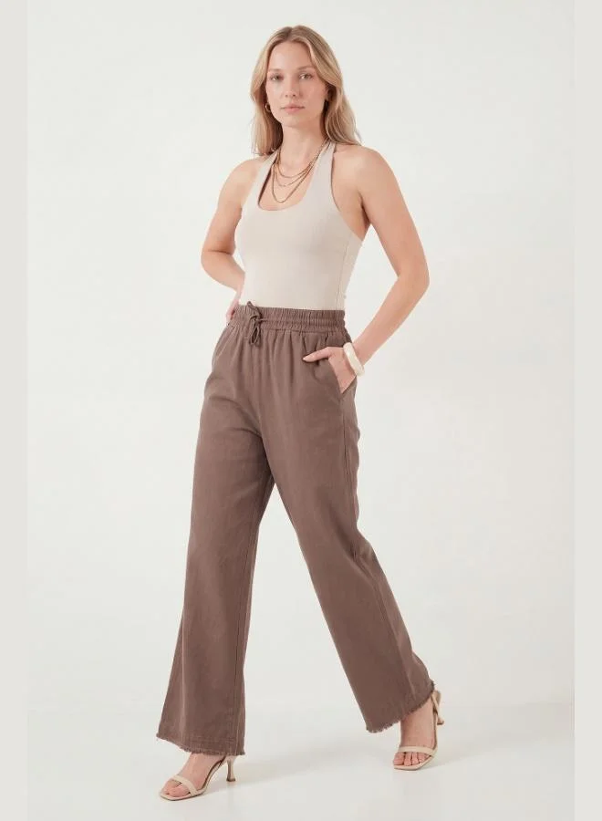 ليلا Lela Cotton High-Waisted Wide-Leg Regular Fit Trousers with Belt and Pockets for Women PANTS 668YP4760