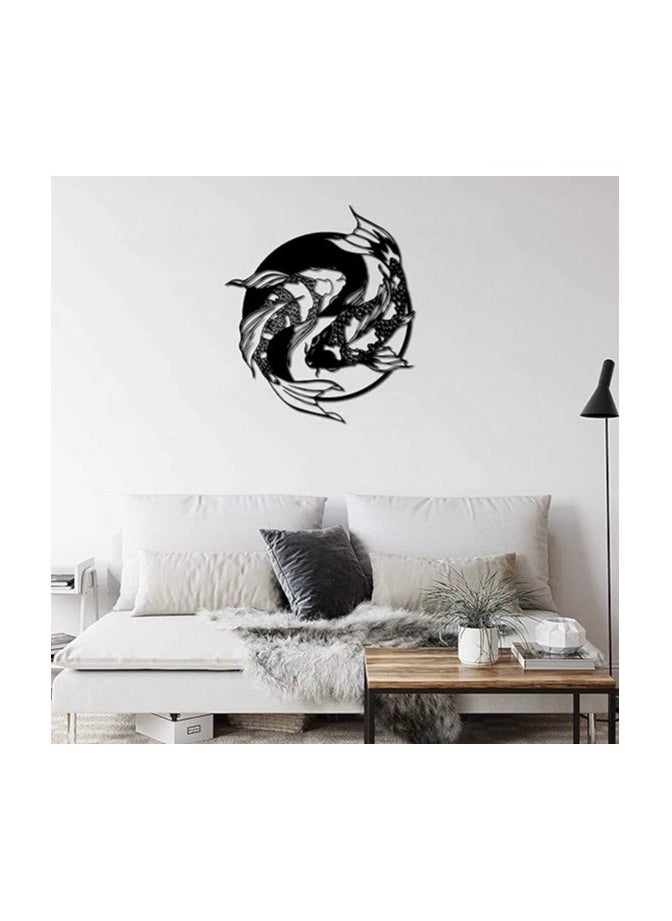 MIRFA Wooden Wall Art With Self Adhesive Base - Black (Koi Yin Yang Fish)  - Image 2