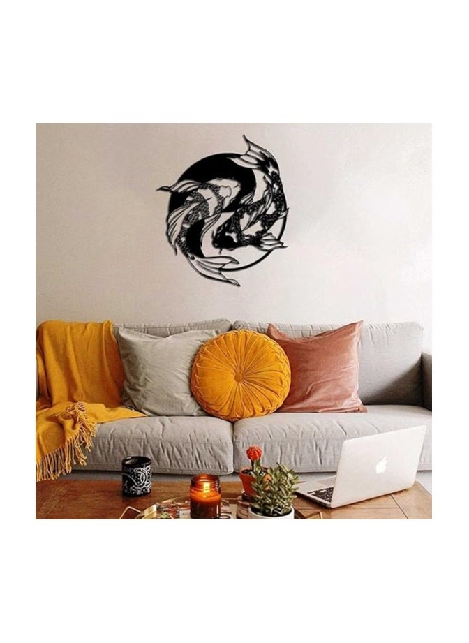 MIRFA Wooden Wall Art With Self Adhesive Base - Black (Koi Yin Yang Fish)  - Image 3