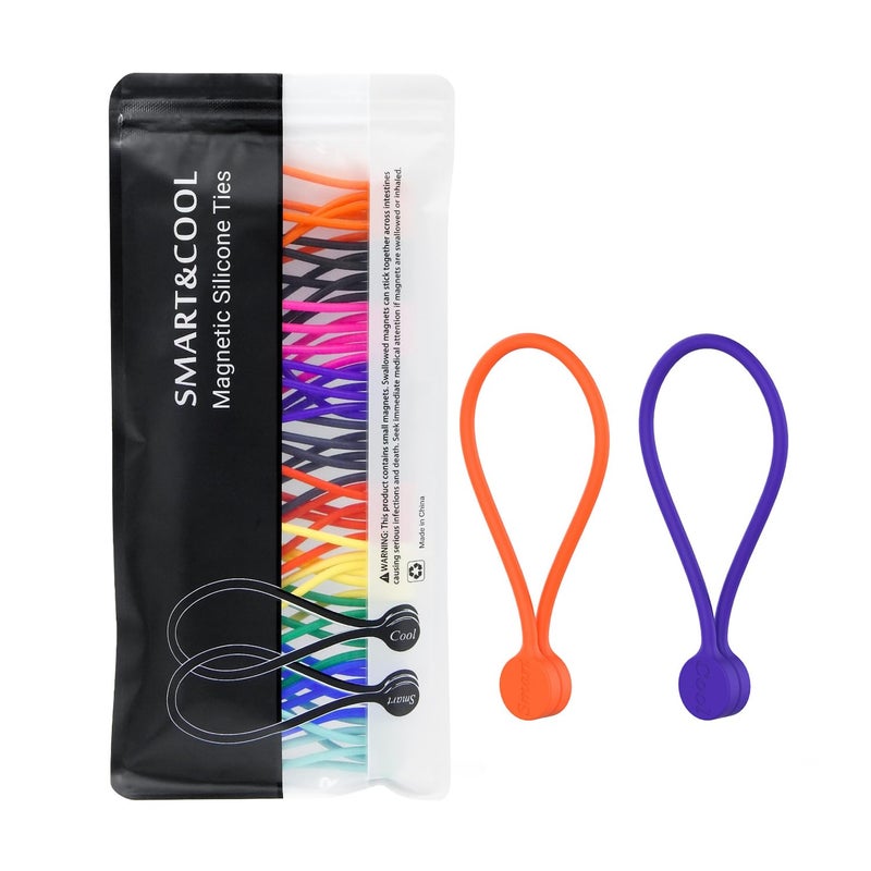 SMART&COOL Reusable Silicone Magnetic Cable Ties for Bundling and Organizing, Holding Stuff, Book Markers, Fridge Magnets, Assorted Color, 7.16'' (30-Pack, Multi) - Image 1