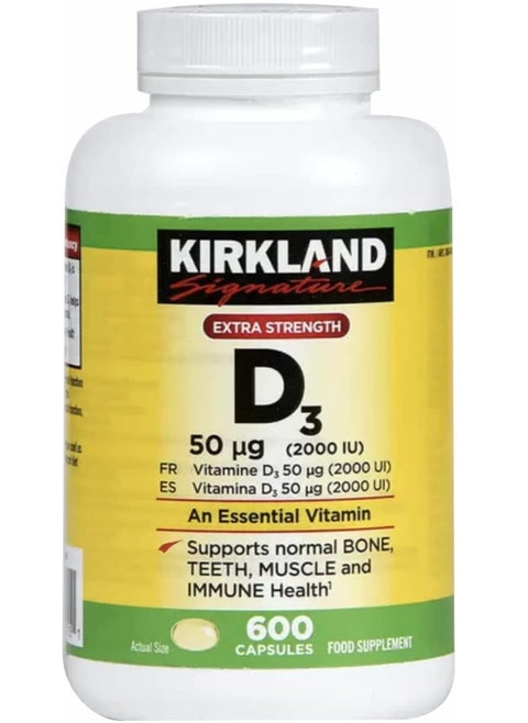 Kirkland Maximum Strength Vitamin D3 600 Softgels (Pack of 2)