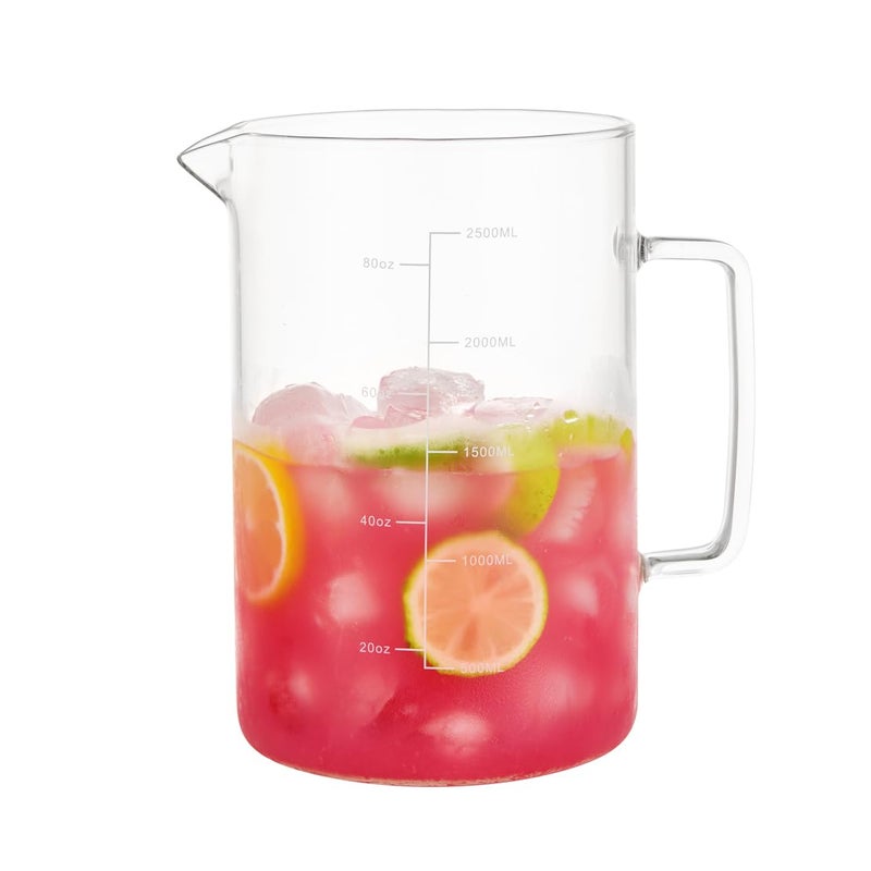 Glass Water Pitcher with Scale Line Dinner Table jug Large Serving Carafe for Water Juice Sangria Lemonade and Milk Clear Glass Beverage Pitcher Clear 85 oz