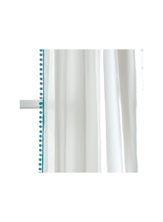 The Bros Pom Curtain | Textured, Solid Color Shabby Chic Style Window Panel Drape for Living, Dining Room, Bedroom (Single), 84” x 50”, 84" x 50", Aqua - Image 3