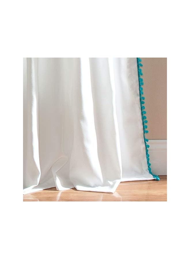 The Bros Pom Curtain | Textured, Solid Color Shabby Chic Style Window Panel Drape for Living, Dining Room, Bedroom (Single), 84” x 50”, 84" x 50", Aqua - Image 4