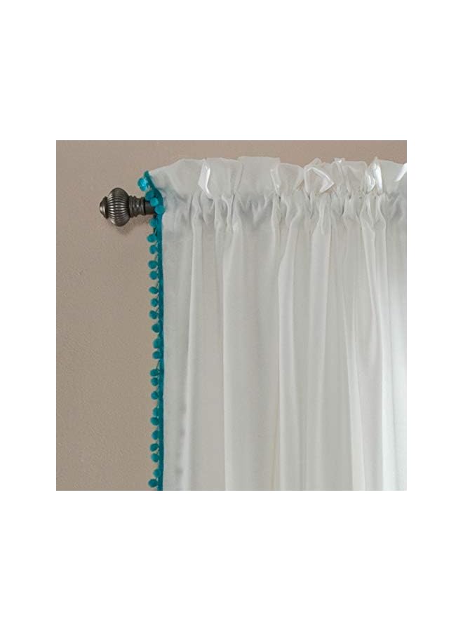 The Bros Pom Curtain | Textured, Solid Color Shabby Chic Style Window Panel Drape for Living, Dining Room, Bedroom (Single), 84” x 50”, 84" x 50", Aqua - Image 2