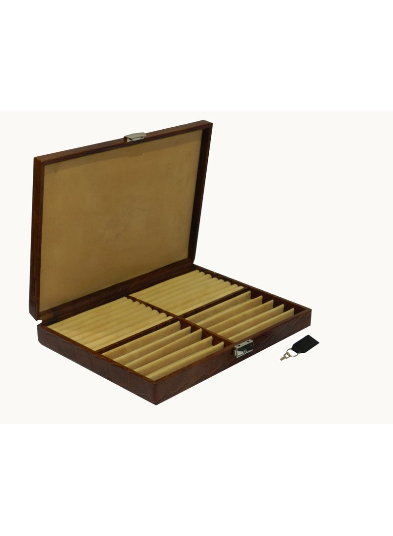 LAVERI LEATHER Laveri 10 Piece Genuine Leather Pen  Case Storage and Fountain Pen , Chain, Braslets ,Ring And Cufflinks Organizer Box with Key Lock  - Image 5