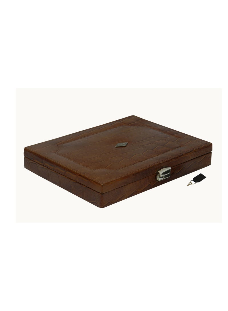 LAVERI LEATHER Laveri 10 Piece Genuine Leather Pen  Case Storage and Fountain Pen , Chain, Braslets ,Ring And Cufflinks Organizer Box with Key Lock  - Image 2