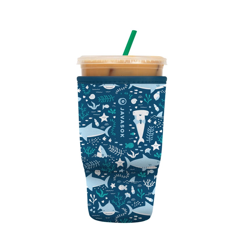 Sok It Java Sok Iced Coffee & Cold Soda Insulated Neoprene Cup Sleeve (Happy Sharks  Large: 30-32oz) - Image 1