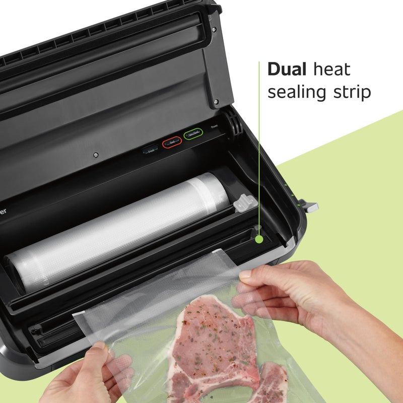 FoodSaver آلة ختم الطعام فود سيفر، اكتشاف الأكياس التلقائي، مناسبة للسوس فيد، مع أكياس الختم، لفة، آلة ختم فراغ محمولة، سوداء - Image 3