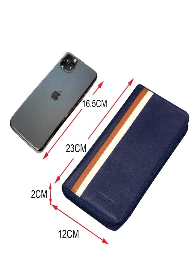 ABYS حامل بطاقات/محفظة/حامل جواز سفر من الجلد الطبيعي من ABYS، باللونين الكحلي والبني، للنساء والفتيات - Image 3