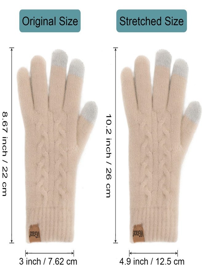 ViGrace Women's Winter Warm Touch Screen Gloves Cable Knit Wool Fleece Lined Touchscreen Texting Mittens for Women, Beige, One size - Image 5