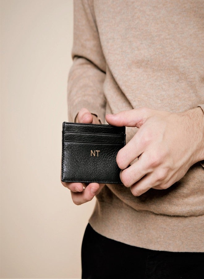 Leatherology Black Onyx Men's Slim Credit Card Case Wallet - 4 credit card slots, center pocket for cash or receipts, slim silhouette design - Image 2