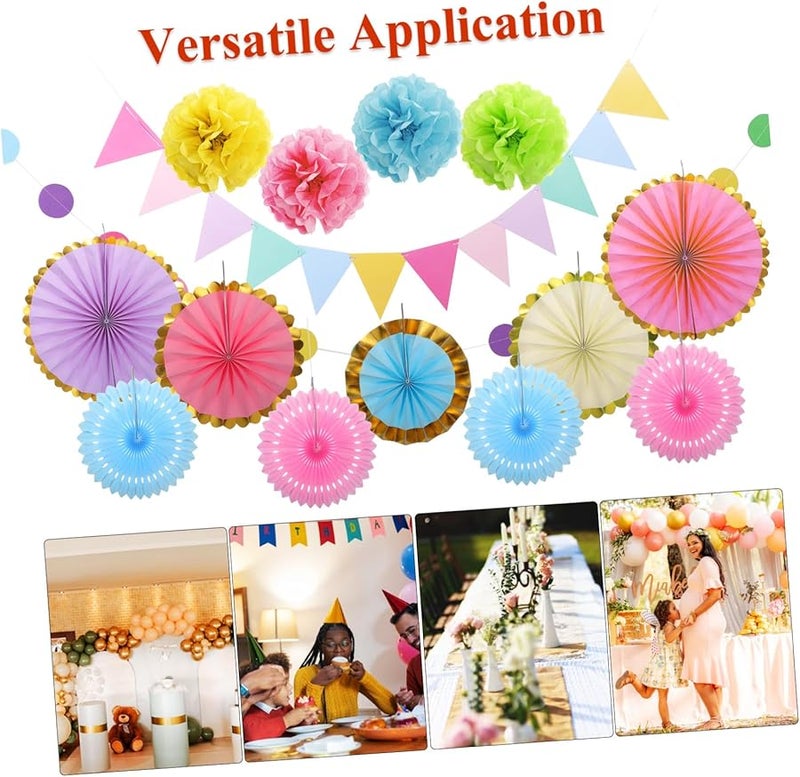 Pastel Paper Fan And Pom Pom Party Decorations For Birthday Classroom Celebrations - Image 5