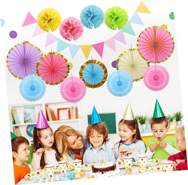 Pastel Paper Fan And Pom Pom Party Decorations For Birthday Classroom Celebrations - Image 2