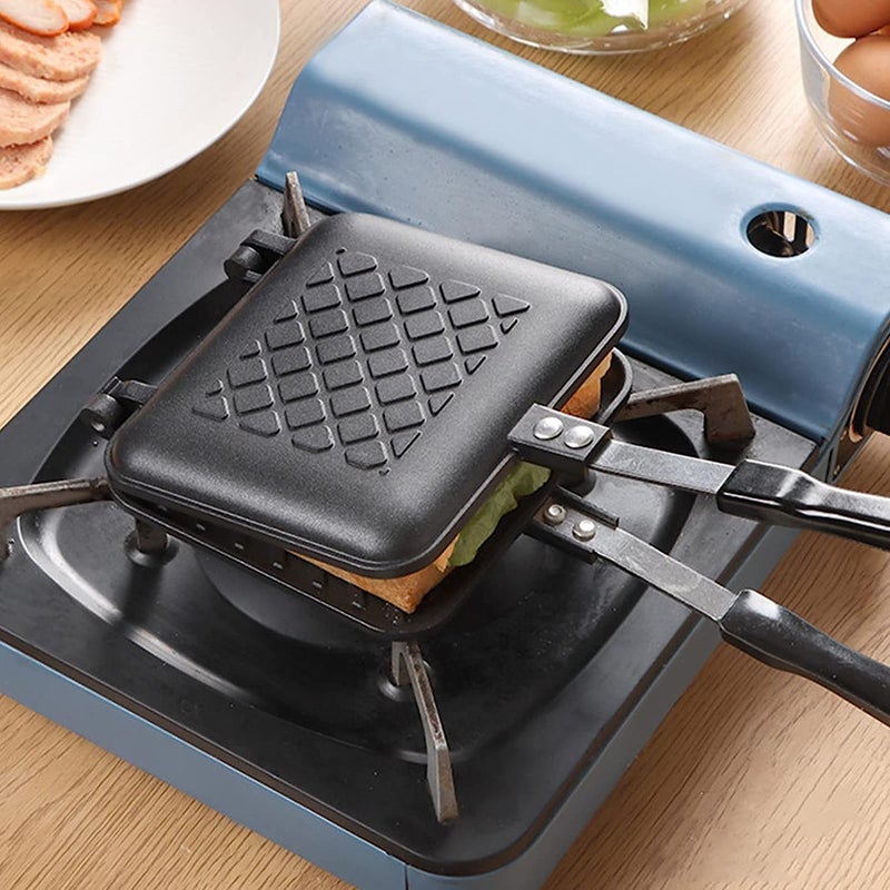MEETOZ Breakfast Sandwich Maker, Non-Stick Grilled Sandwich & Panini Maker with Anti-Scalding Handle, Fast Breakfast Pan, Double Sided Baking Pan for Home & Camping - Image 3