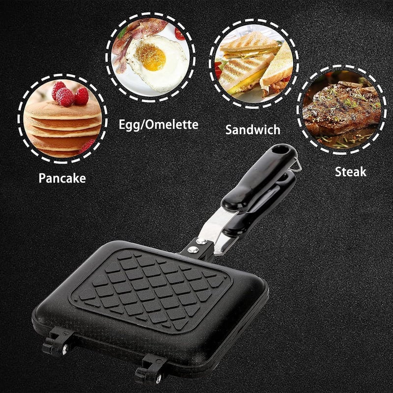 MEETOZ Breakfast Sandwich Maker, Non-Stick Grilled Sandwich & Panini Maker with Anti-Scalding Handle, Fast Breakfast Pan, Double Sided Baking Pan for Home & Camping - Image 5