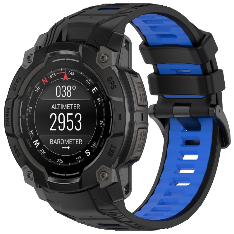 إيروريكس لساعة Garmin Instinct 3 Amoled / Solar 45Mm سوار ساعة رياضي من السيليكون بلونين (أسود + أزرق) - Image 1