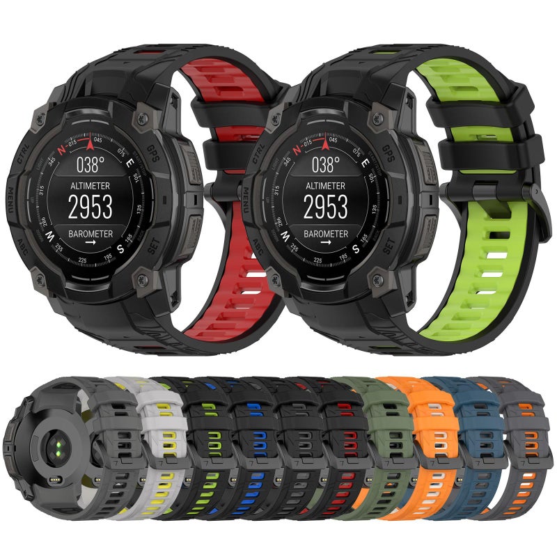 إيروريكس لساعة Garmin Instinct 3 Amoled / Solar 45Mm سوار ساعة رياضي من السيليكون بلونين (أسود + أزرق) - Image 5