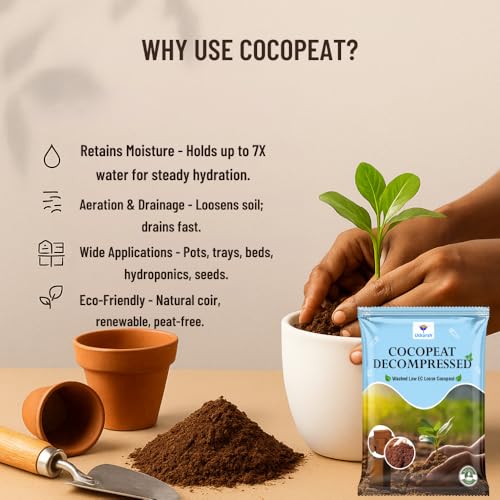 Utkarsh Decompressed Cocopeat Powder – 5 Kg, Ready-to-Use Kerala's Coconut Husk Fibre for Home Garden & Potted Plants, Coconut Coir for Potting Soil Mix, 100% Natural Soil Conditioner, High Water Retention - Image 4