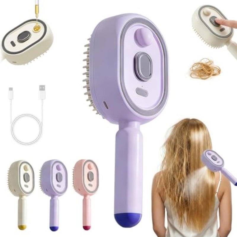 Electric Spray Air Cushion Hair Brush, 2026 Upgrade Steam Hair Brush Scalp Massager, USB-C Rechargeable Handheld Hair Steamer for Detangling Frizz Control, Steam Straightener Brush for Women Purple - Image 1