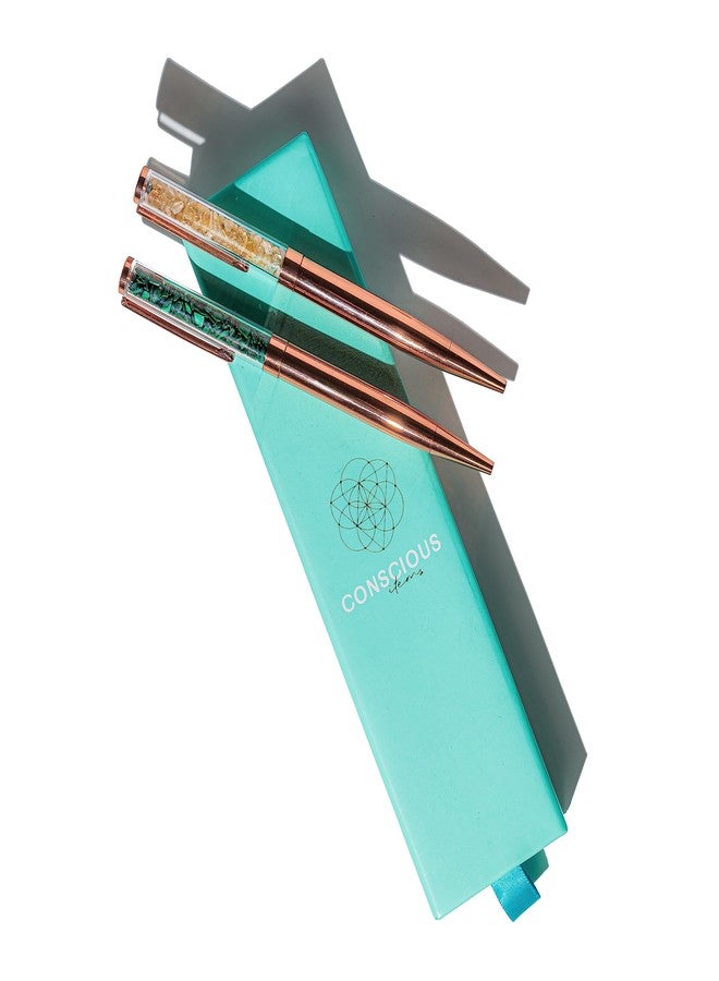 Conscious Items Abundance and Prosperity Pen Set Pyrite and Apatite Crystal Pen Set - Pen Set with Crystals - Fancy Pens for Women - Cute Pens for Girls - Real Natural Healing Crystal Pens - Image 1