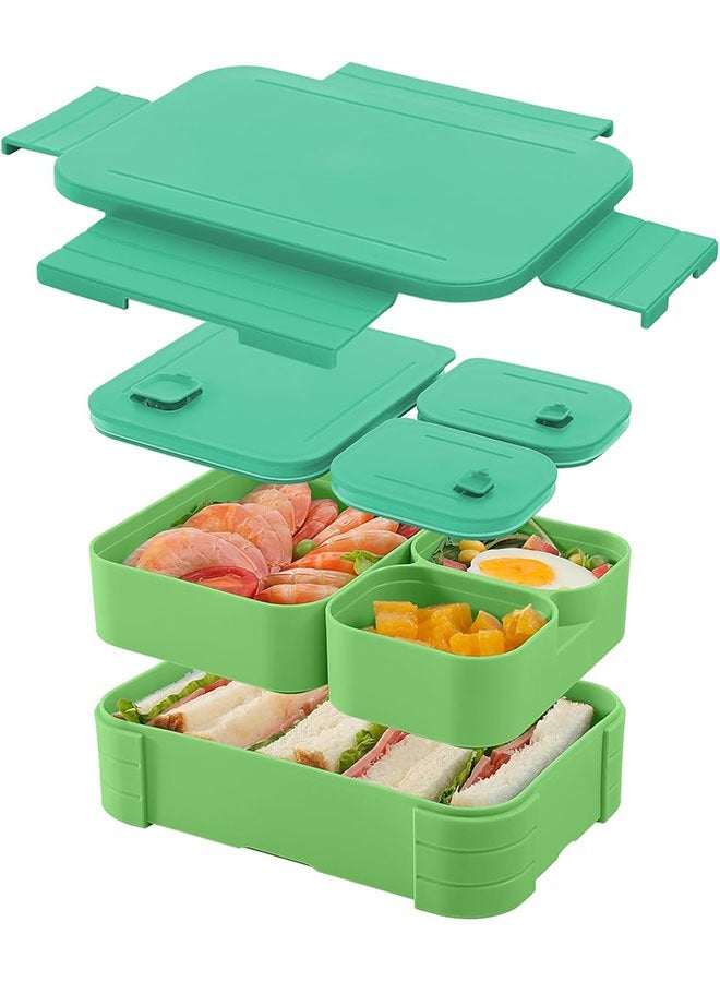 YelaJoy 3 in 1Lunch Box for Kids,BPA-Free,Food-Grade Plastic,3 Compartment Leak Proof Bento Box for Backpacks, Microwave & Dishwasher Safe, Food Storage Container for Work, Daycare, Child Back to School & Travel,Easy to Clean(Green,1700ML)  - Image 1
