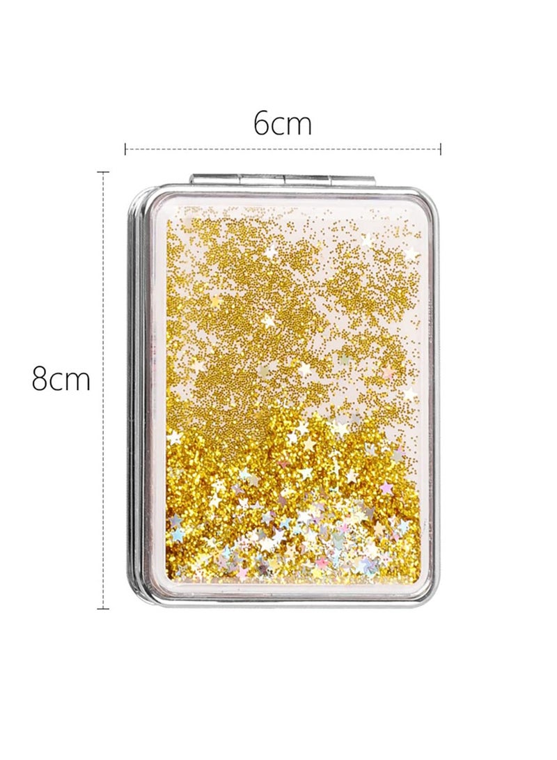 Y&D Pocket Mirror Purse Makeup Double Sided Portable Compact Creative Quicksand Small Mini Glitter Foldable Fashion Hand Travel Silver - Image 5