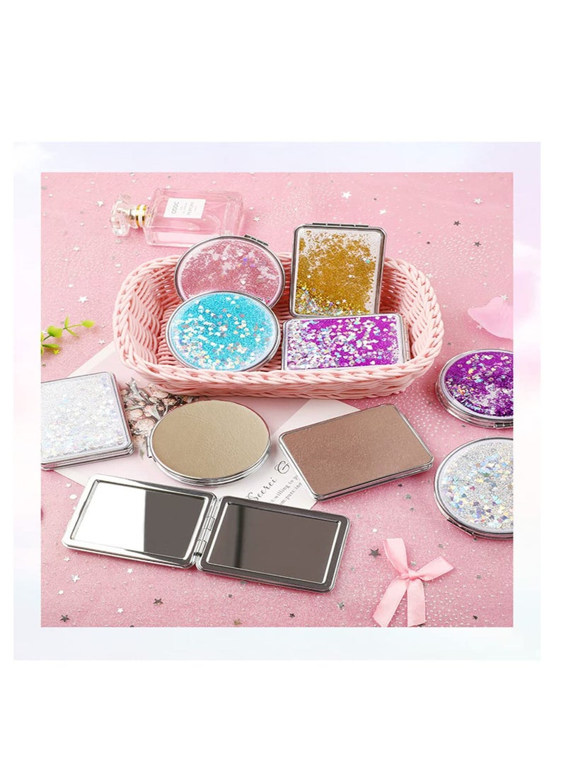 Y&D Pocket Mirror Purse Makeup Double Sided Portable Compact Creative Quicksand Small Mini Glitter Foldable Fashion Hand Travel Silver - Image 4