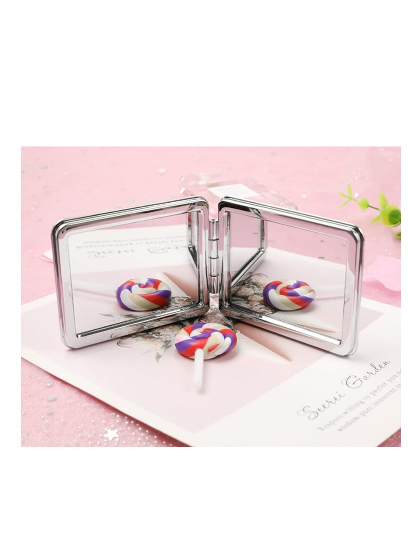 Y&D Pocket Mirror Purse Makeup Double Sided Portable Compact Creative Quicksand Small Mini Glitter Foldable Fashion Hand Travel Silver - Image 2