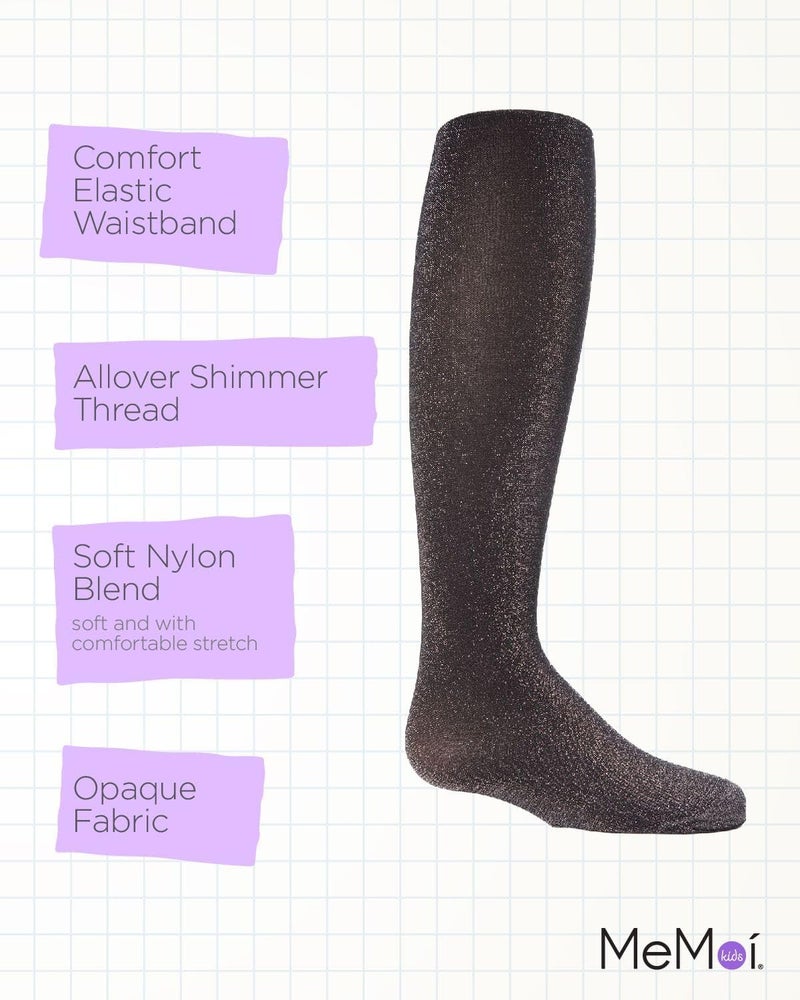 MeMoi Shining Star Shimmer Tights for Girls, Ultra Soft and Lightweight Opaque Girl Tights - Sizes 2-14, Black, 12-14 - Image 3