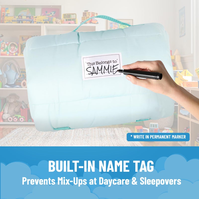Jay Franco Kids Nap Mat Cartoon Embedded Pillow & Blanket â€“ Soft 46"x20"Microfiber Sleeping Bag with Name Tag & Handle for School, Travel, Sleepover, Pink - Disney Princess - Image 5