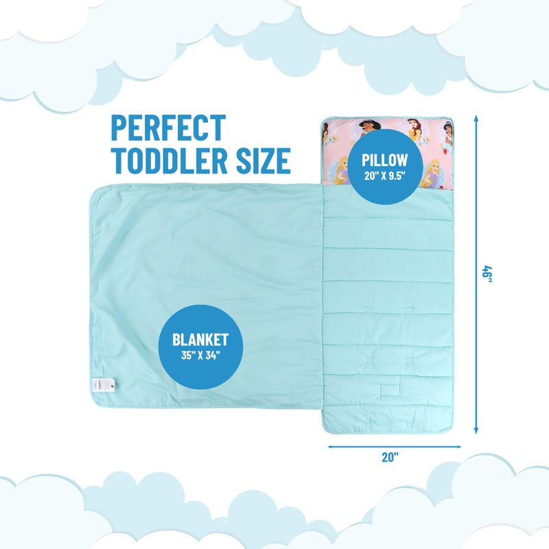 Jay Franco Kids Nap Mat Cartoon Embedded Pillow & Blanket â€“ Soft 46"x20"Microfiber Sleeping Bag with Name Tag & Handle for School, Travel, Sleepover, Pink - Disney Princess - Image 2