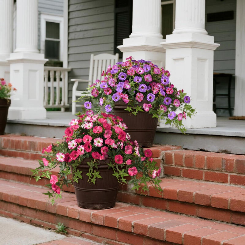 ZFProcess Artificial Fake Flowers Hanging Plants for Outdoor Spring Summer Decoration, 2Pcs Faux Petunias Realistic Silk Flower UV Resistant No Fade for Home Outside Garden Balcony Yard Porch Indoor (Rose Red) - Image 5