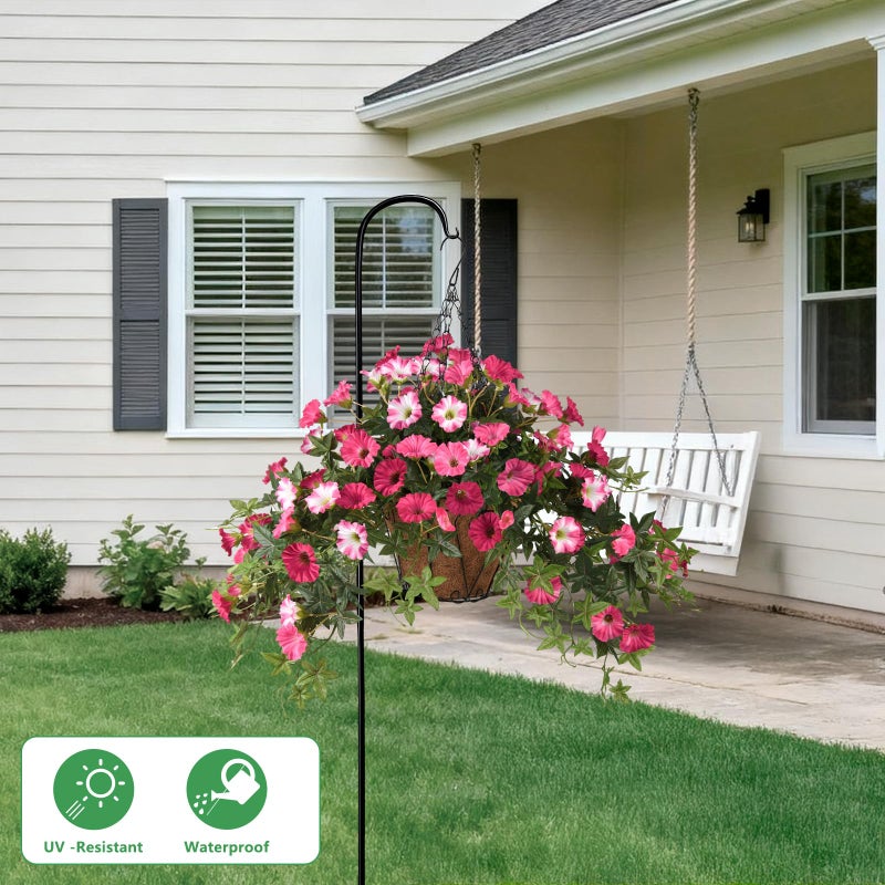 ZFProcess Artificial Fake Flowers Hanging Plants for Outdoor Spring Summer Decoration, 2Pcs Faux Petunias Realistic Silk Flower UV Resistant No Fade for Home Outside Garden Balcony Yard Porch Indoor (Rose Red) - Image 3