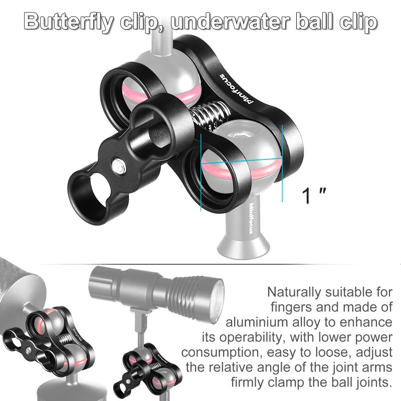 MINIFOCUS حامل كرة صغير 1'' مع قاعدة محول رأس كرة حذاء بارد لمصباح الغوص تحت الماء وكاميرات مقاومة للماء - Image 3