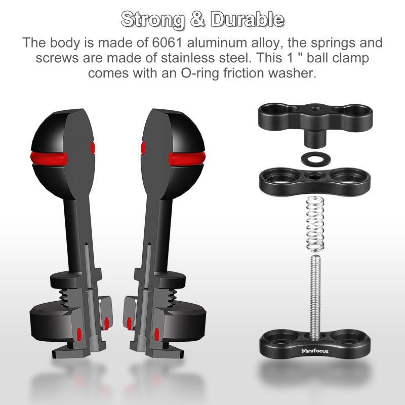 MINIFOCUS حامل كرة صغير 1'' مع قاعدة محول رأس كرة حذاء بارد لمصباح الغوص تحت الماء وكاميرات مقاومة للماء - Image 4