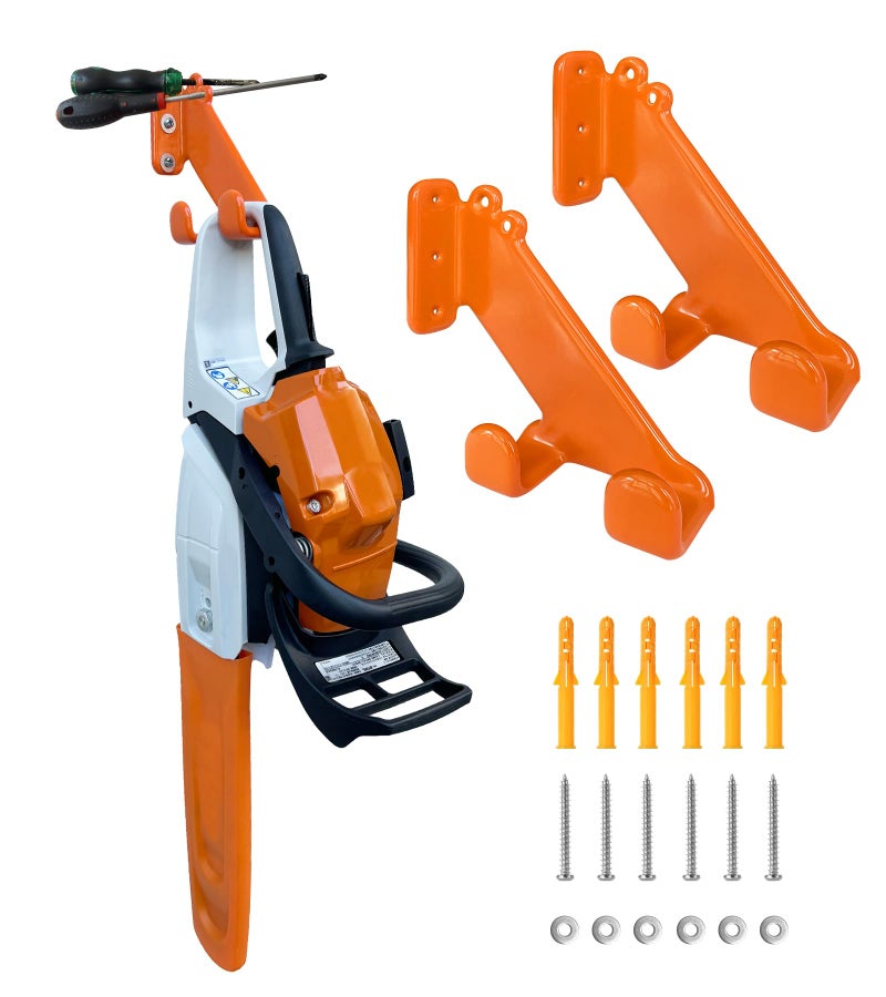 OSROENE Chainsaw Hanger, 2 Pack Chainsaw Wall Mount, Heavy Duty Chainsaw Holder, Garage Organization Garage Storage Shed Organizer Mounted Chainsaw Rack - Image 1