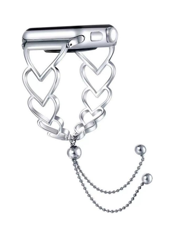 NIBEMINENT Heart Metal Replacement Strap Watchband for Apple Watch Series 7/6/SE/5/4/3/2/1 42/44/45mm Silver - Image 1