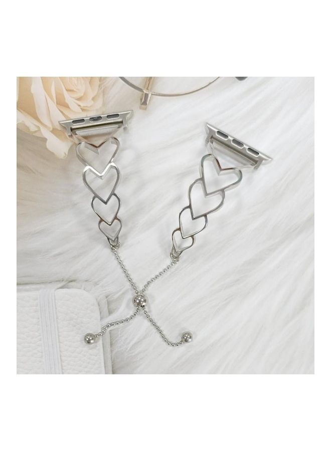 NIBEMINENT Heart Metal Replacement Strap Watchband for Apple Watch Series 7/6/SE/5/4/3/2/1 42/44/45mm Silver - Image 2