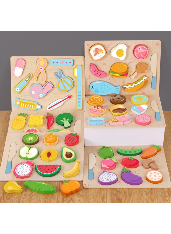 طائرة خشبية لتقطيع الفواكه والخضروات والوجبات الخفيفة وقطع الخشب وقطع الفاكهة وألعاب المطبخ للأطفال - اللون: بيضة همبرغر - Image 2